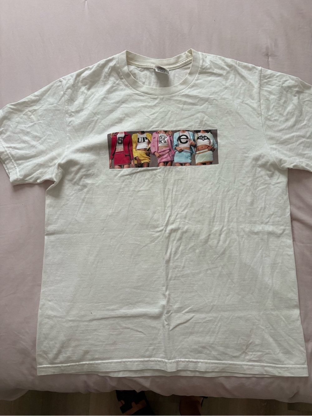 Supreme White Crewneck T-Shirt with Multicolor Chest Box Graphic